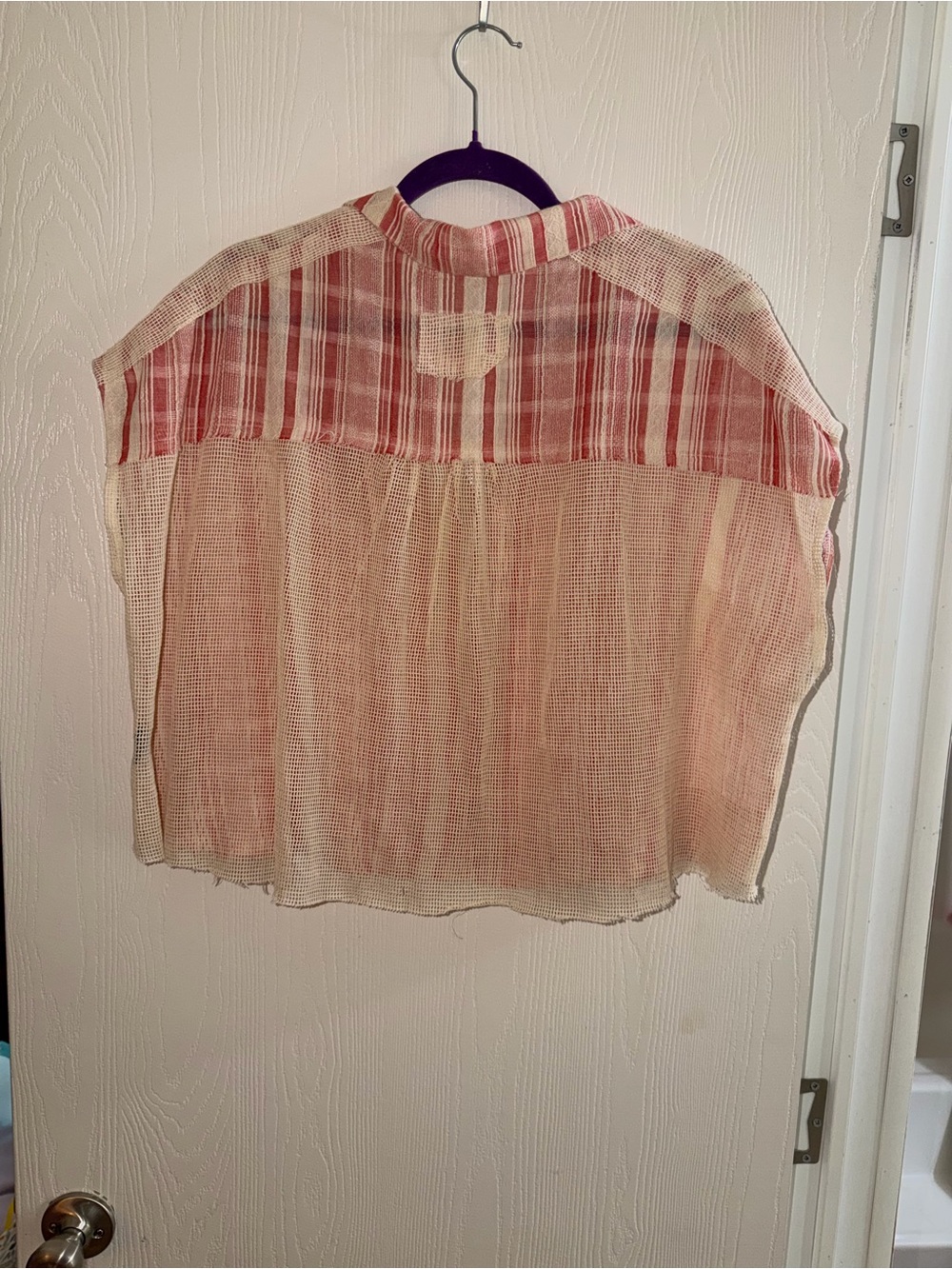 POL Red & Cream Striped Cropped Button Shirt - Picture 3 of 4